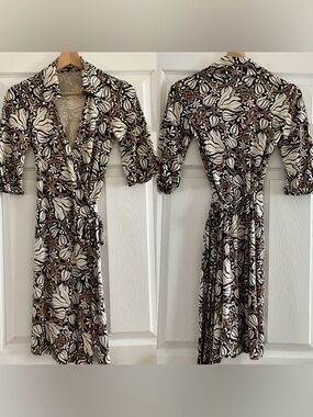 Diane Von Furstenberg Black and Cream Floral Dress
